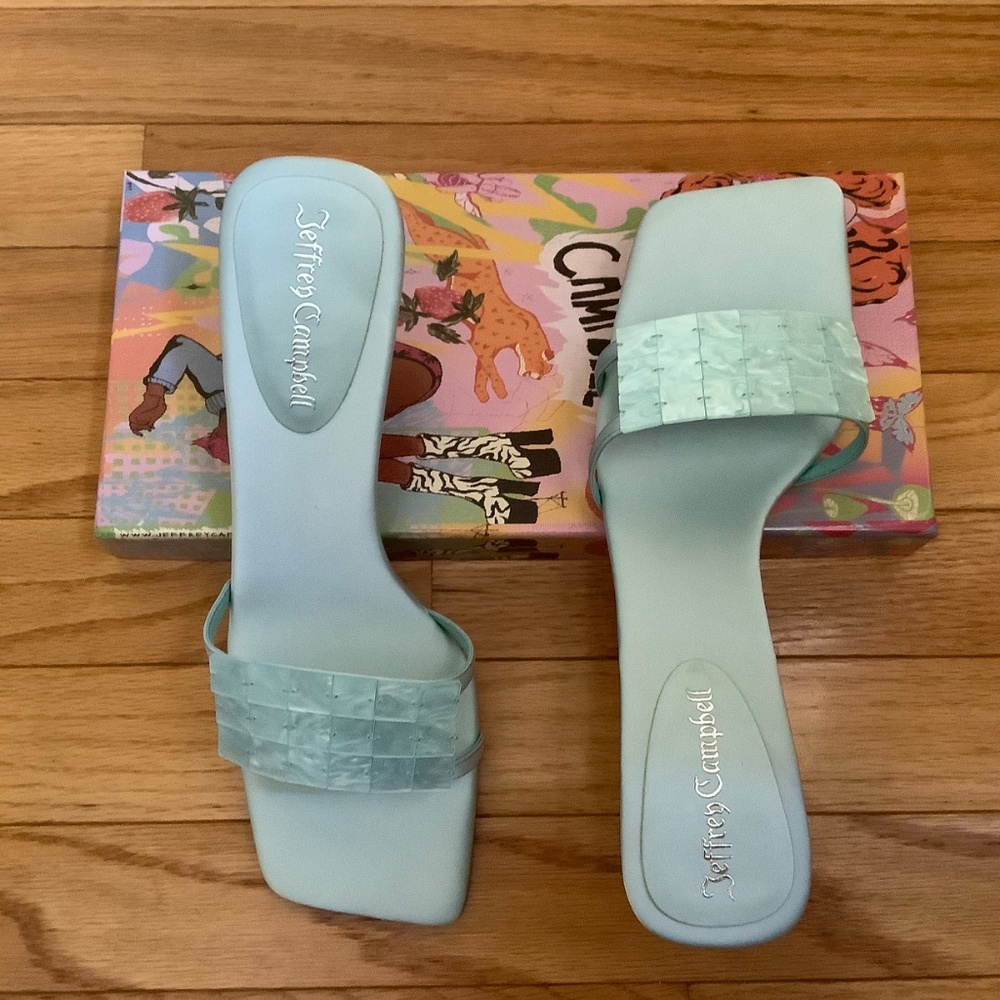 Jeffrey Campbell Abalone Slide Sandal Mint Satin SZ 10 - Picture 2 of 15